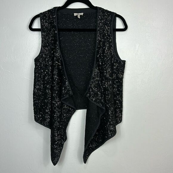 Joie Black Beaded Sparkly Open Front Vest Size S - Picture 1 of 5